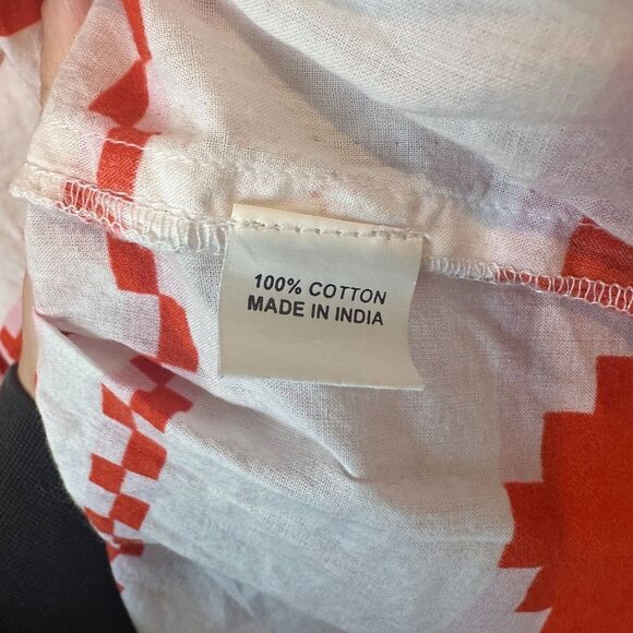 Bindu White Pink Red Boho Aztec Print 100% Cotton Mini Dress - Size L - EUC - Picture 9 of 9